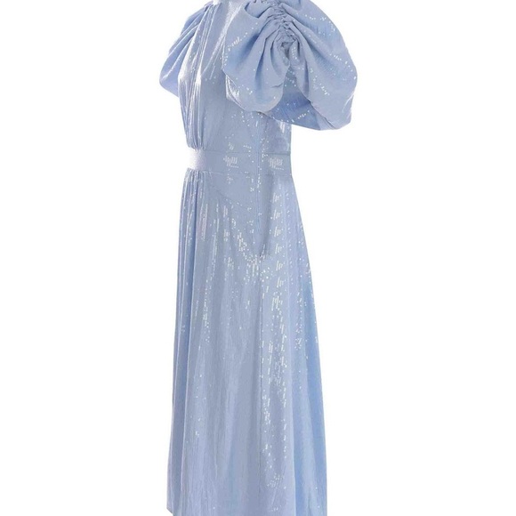 Blue Square Neck Puff Sleeve Midi Dress for Cocktail Events ROTATE - Picture 3 of 6